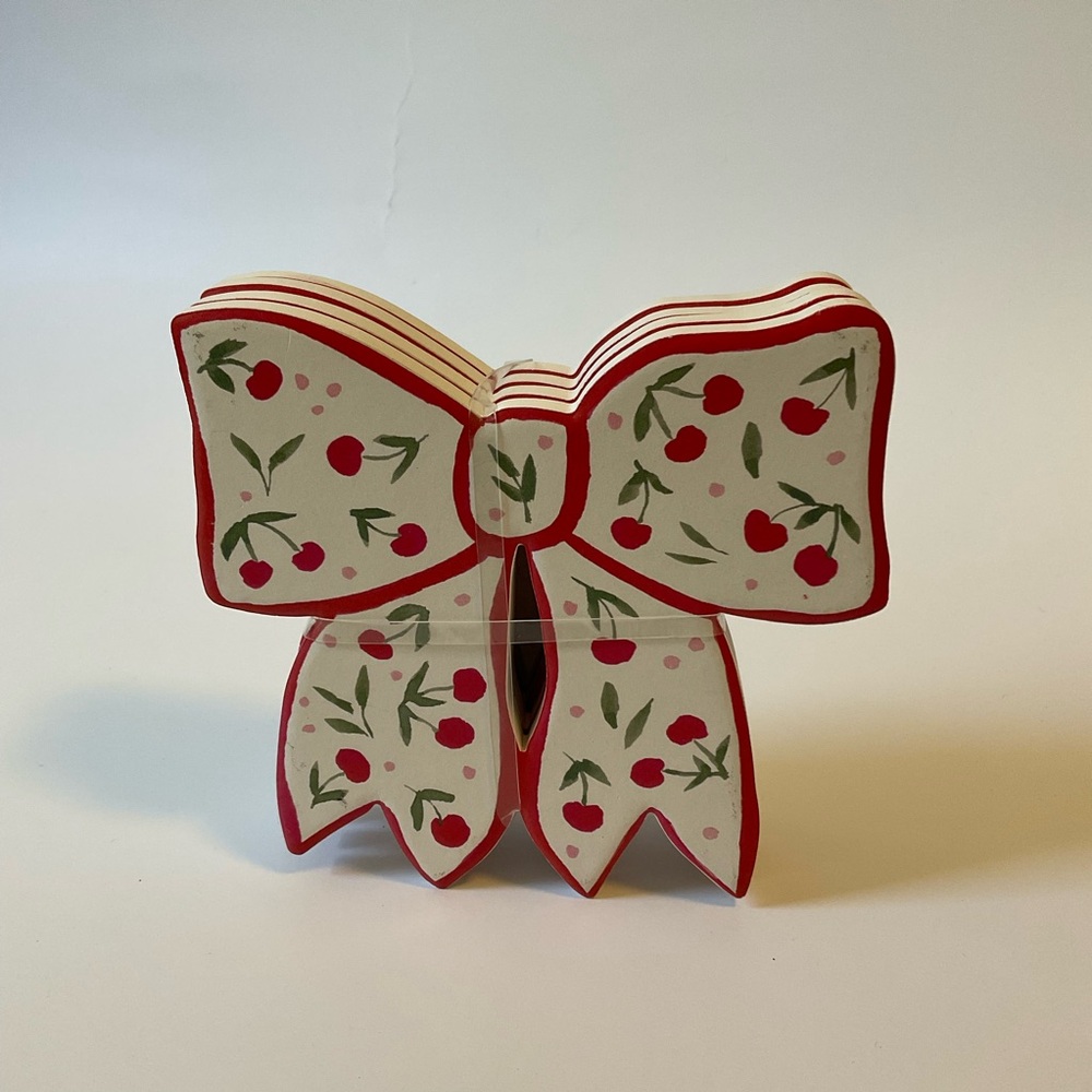 Set of 4 Cherry Bow Ribbon Shaped Ceramic Coaster - Cute Gift Home Decor